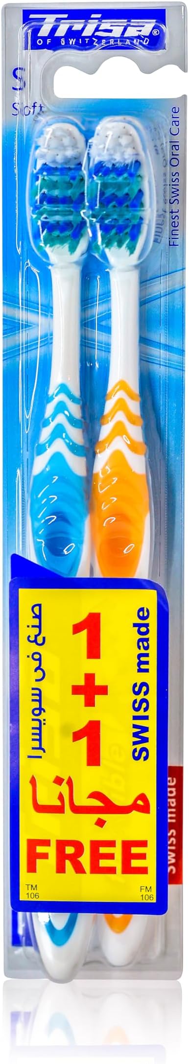 Trisa Pearl White Soft Toothbrush Pack of 2, Assorted Color