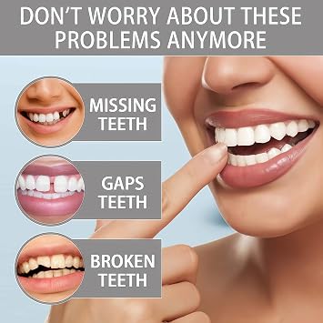 Silicone Denture Set, False Teeth & Fake Braces Kit, Soft Reline for Upper & Lower Dentures, Temporary Tooth Replacement & Snap on Veneers for Men & Women, Comfortable & Moldable Silicone Teeth Covers