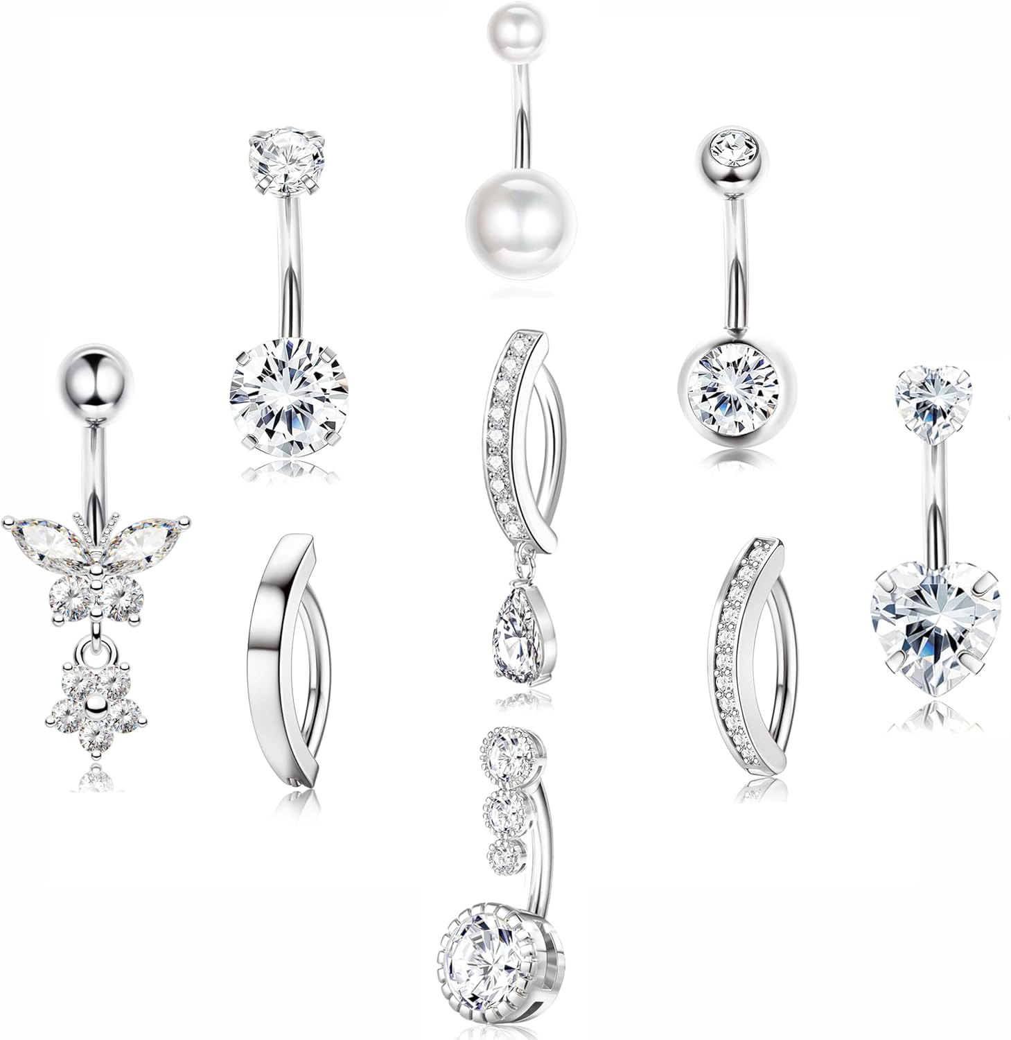 PLOMFOV Gold Belly Button Ring Surgical Steel Belly Rings for Women 14G Belly Button Piercing CZ Pearl Cute Navel Ring Belly Piercing Jewelry