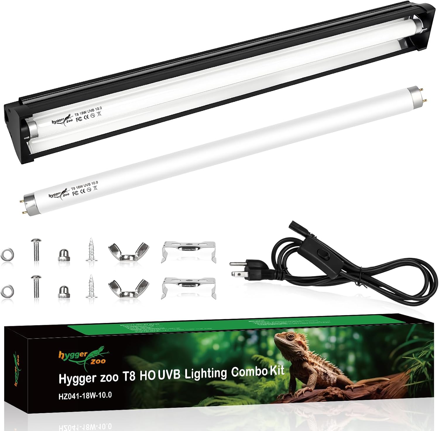 T5 UVB Reptile Light Fixture Upgrade Burn-proof HO UVB Bulb Lighting Combo Kit 10.0 UVB Light for Reptiles Terrarium Fluorescent 8W Reptile Light Bar UVA UVB Desert Lamp for Bearded Dragon Turtle Tank