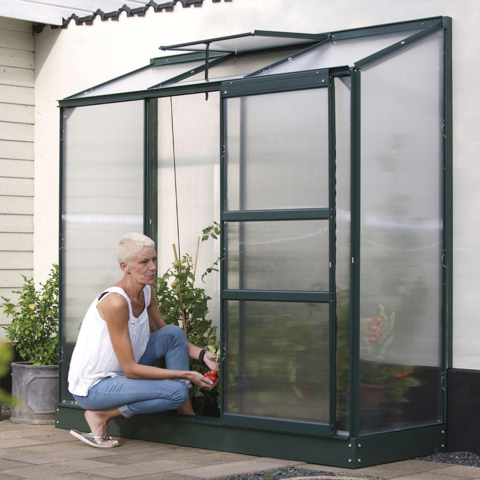 Vitavia Anlehn-Gewächshaus Ida 1300", smaragd grün, 1,3 m², 4 mm HKP | Wetterfestes & stabiles Wand-Gewächshaus zur Pflanzenanzucht | Ideales Treibhaus für Gemüse, Kräuter & Blumen