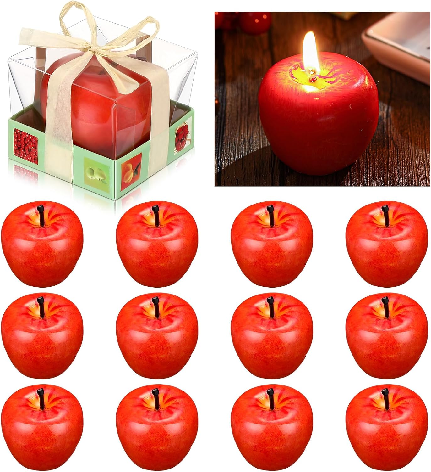 Tondiamo 12pcs Rosh Hashanah Apple Candle Jewish New Year,Red