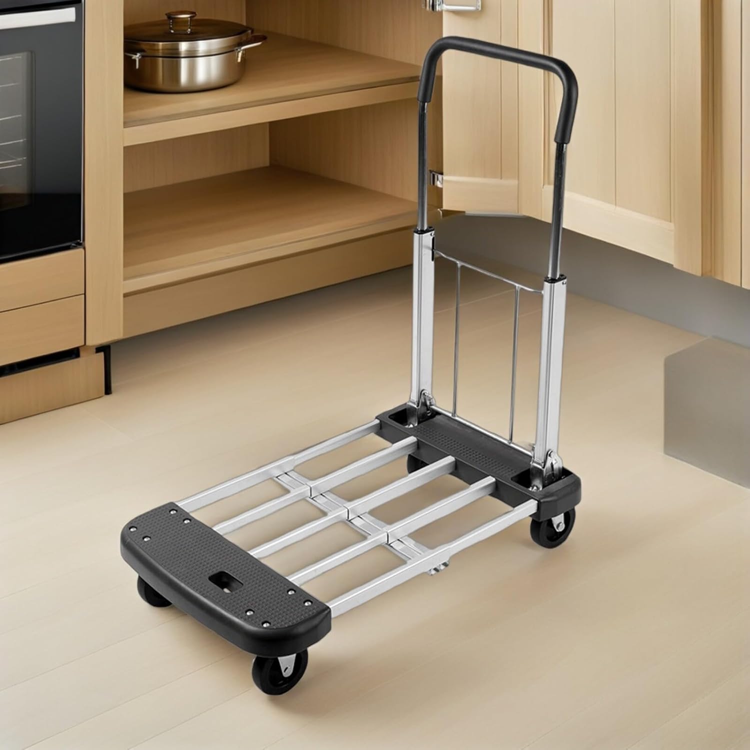 ibasenice Folding Trolley Cart with 4 Silent Wheels, Portable Multi-Functional Hand Truck for Luggage and Shopping, Compact Foldable Utility Cart for Home and Travel Use