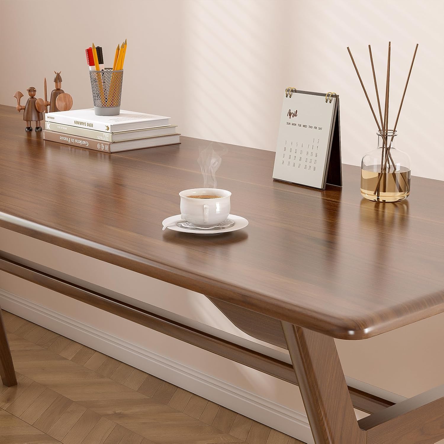 Solid Wood Study Desk - 71" Double Long Computer Table for Home Office, 2-Person PC Workstation, Walnut