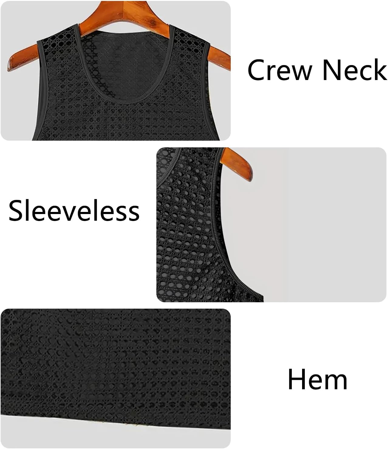 MIZOK Mens Knitted Crochet Tank Top Summer Hollow Sleeveless Tops Scoop Neck Loose Shirts - Image 3