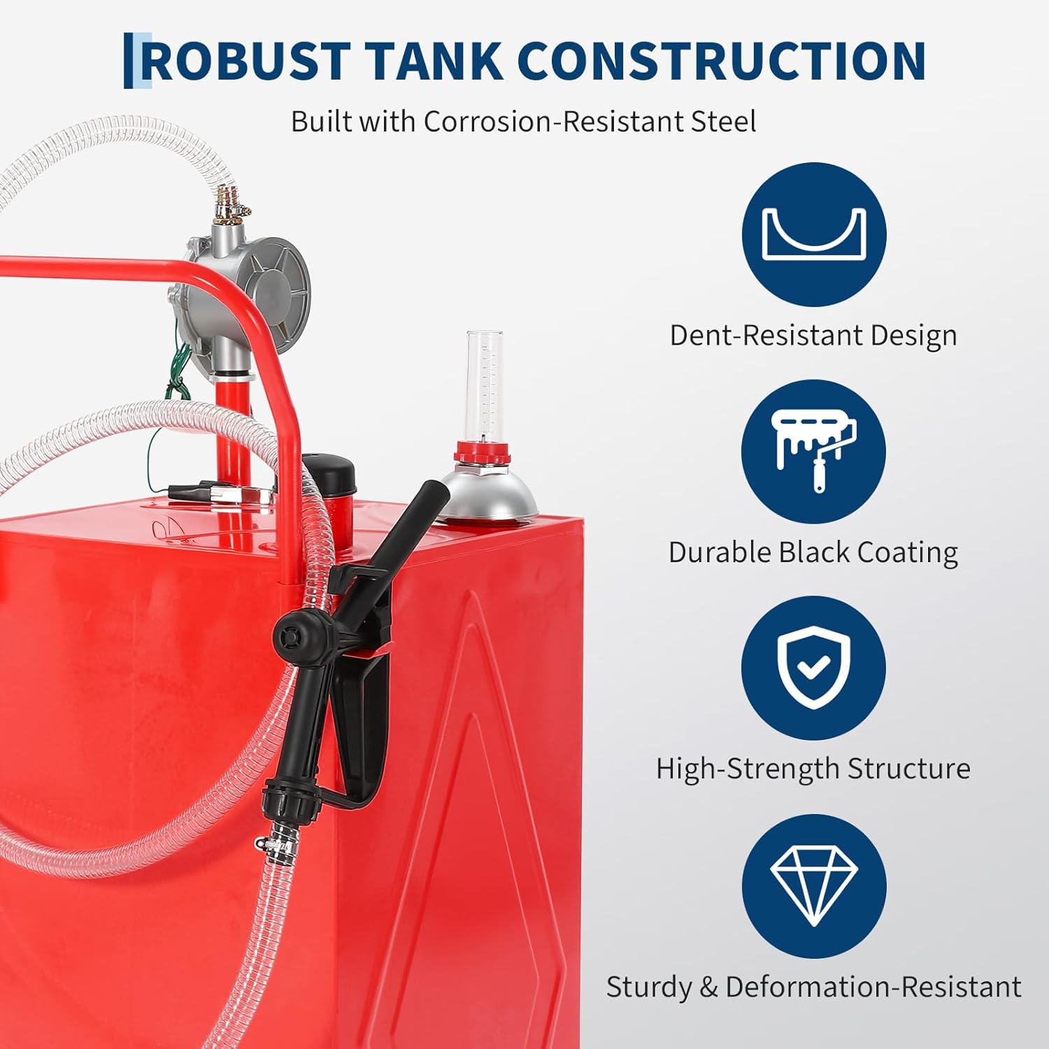 30 Gallon Fuel Gas Caddy Storage Tank, Portable Gas Caddy w/ Wheels, Reversible Manual Hand Pump & Fuel Hose, Anti-Static Grounding Clamp, Vent/Level Gauge, Wide Fill Neck, Gasoline/Diesel Transfer for ATV, Car, Mower, Tractor, Boat