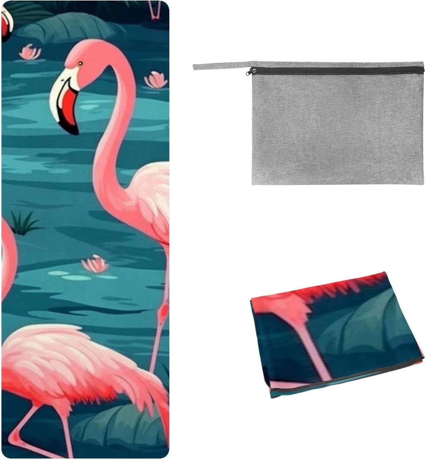 Yoga Towel, Tropical Flamingo Pattern Non Slip Sweat Absorbent Hot Yoga Mat Towel for Hot Yoga, Pilates and Fitness - 72.8" x 26.8"