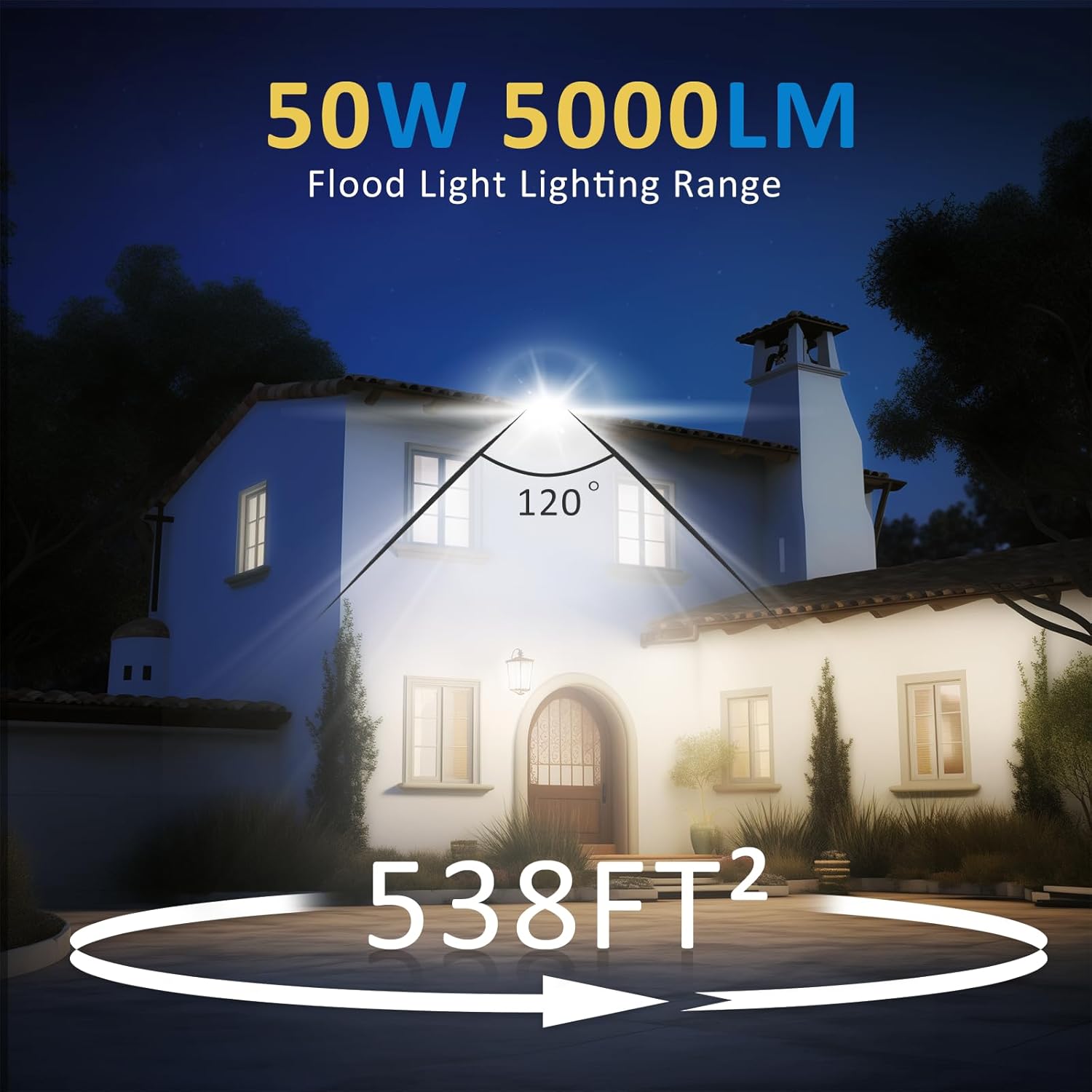 50W LED Flood Light Outdoor, 5000LM Super Bright Floodlight Outside Work Light with Plug, 6500K Daylight White LED Flood Light Outdoor, IP66 Waterproof Outdoor Flood Light-1Pack