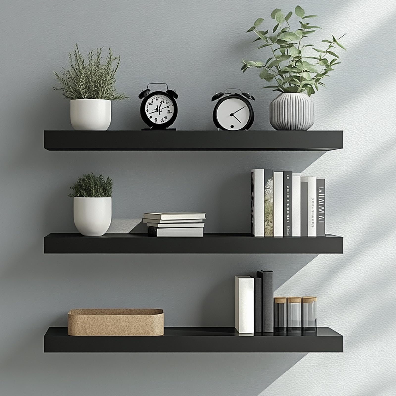Étagères murales décoratives en bois noir 40 cm pour cuisine
