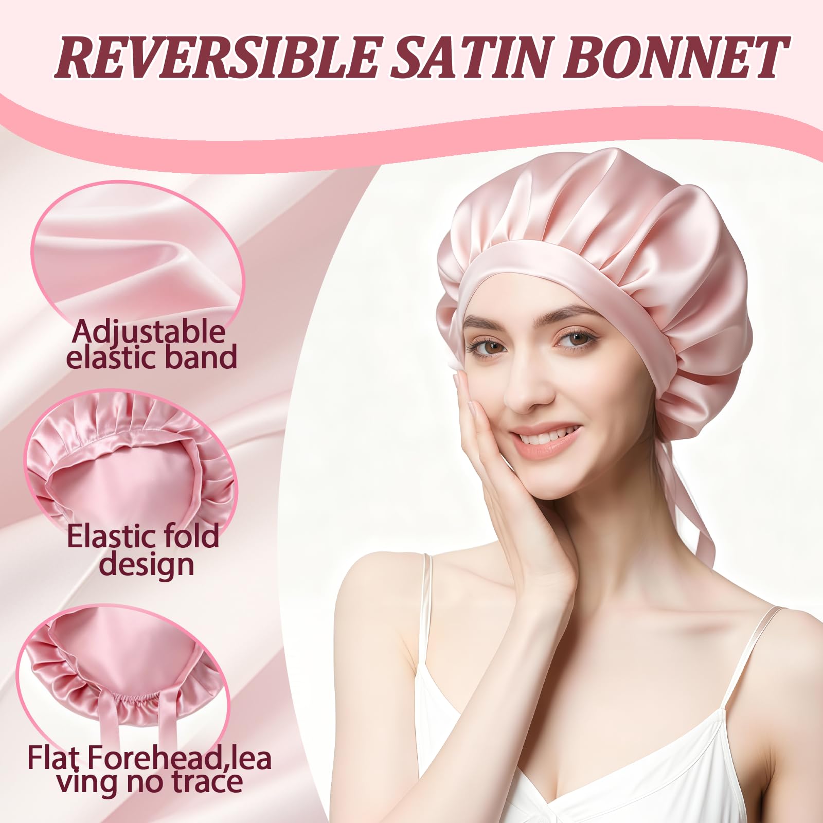 Berretto da Notte in Seta 22 Momme 100% Seta di Gelso, Cuffia Setas Capelli Ricci, Donna Berretto Da Notte Raso, Morbido e Confortevole, Traspirante, per Capelli Corti(M/Rosa