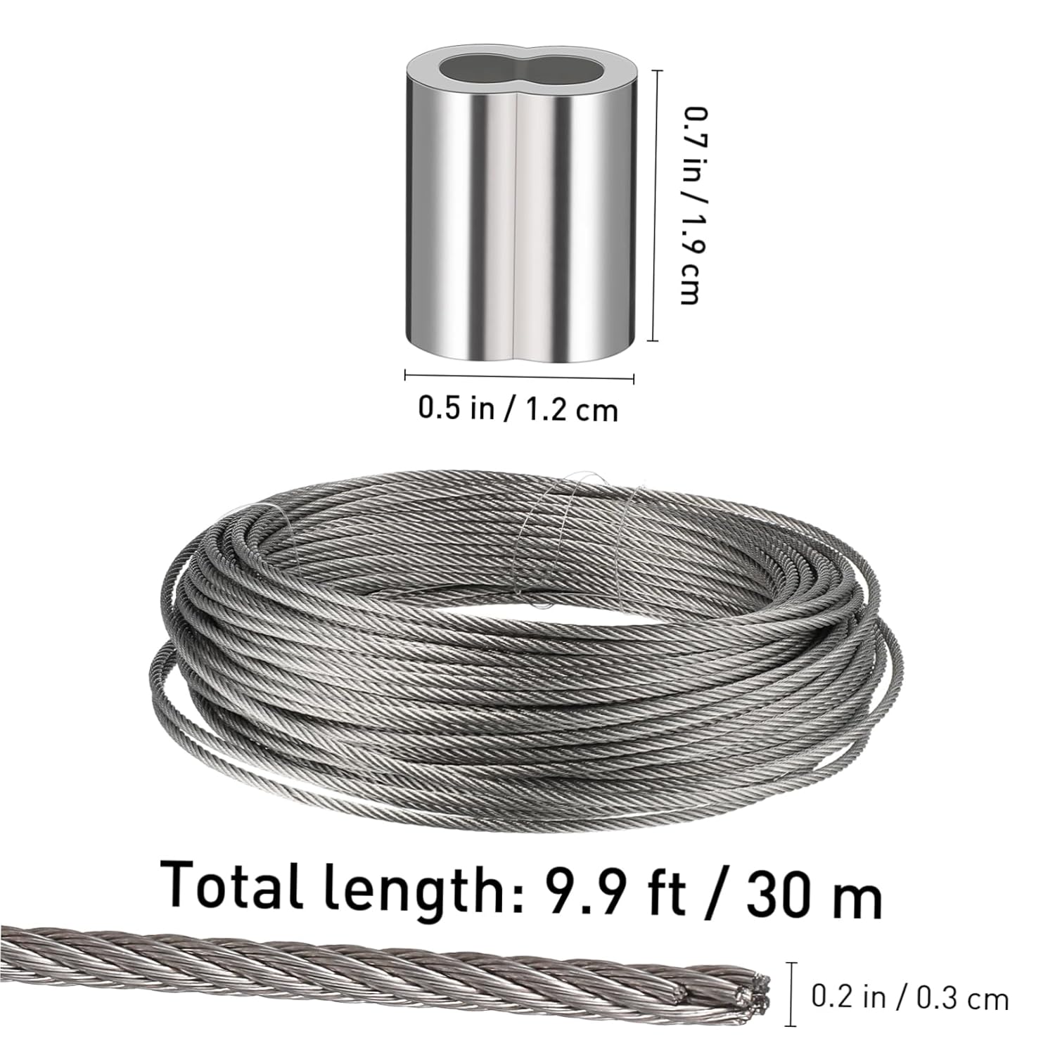 Cabilock 1Roll Stainless Steel Wire Rope Ferrules Steel Wire for Crafts Gardening and Plant Support