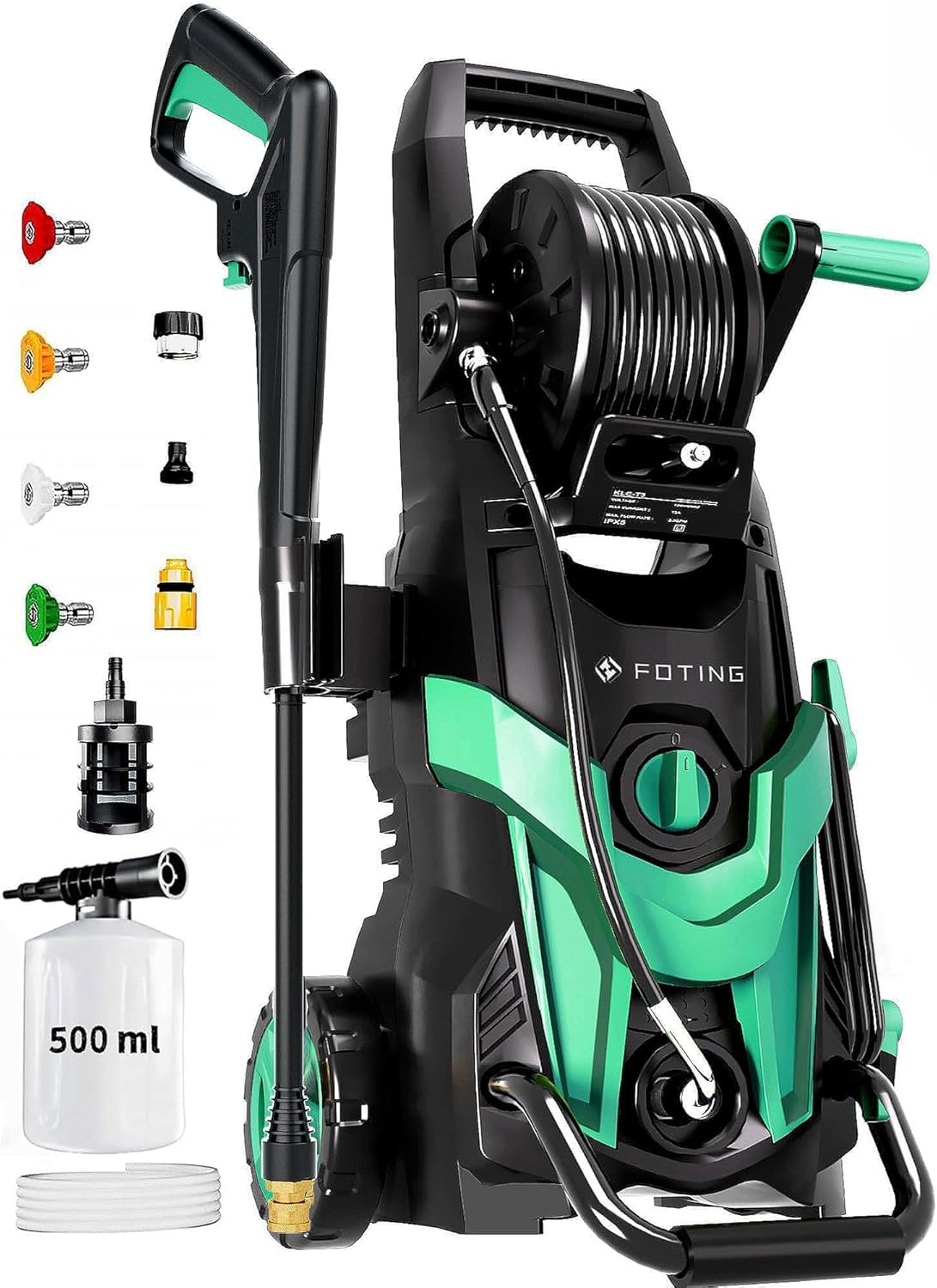FOTING 4500 PSI Electric Pressure Washer with 3.2 GPM, Foam Cannon, 4 Quick-Connect Nozzles & 23FT Hose for Cars, Driveways, Patios