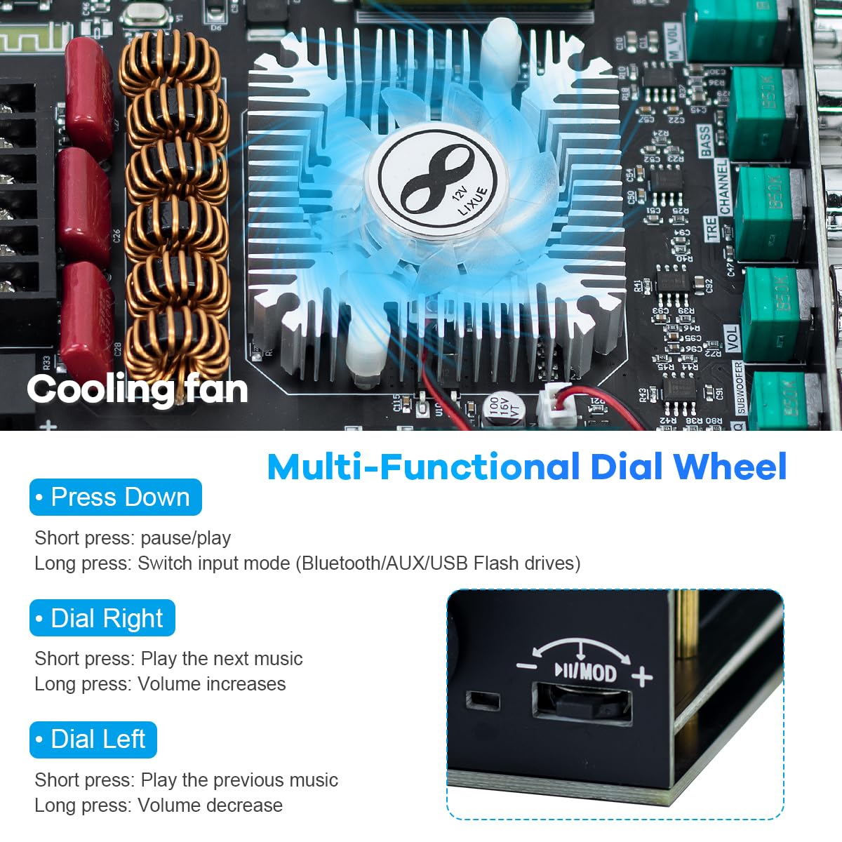 Hosyond ZK-HT21 TDA7498E Verstärkerplatine Bluetooth Amplifier Board 160W×2+220W Subwoofer 2.1 Kanal AMP Audio Receiver mit Treble & Bass Control für DIY Lautsprecher