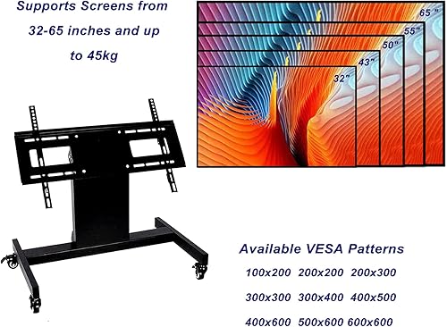 Miniatura 2 de Soporte de TV rodante, carrito de TV móvil, carrito de monitor de confianza de piso de bajo perfil para pantalla de 32 a 75 pulgadas, altura