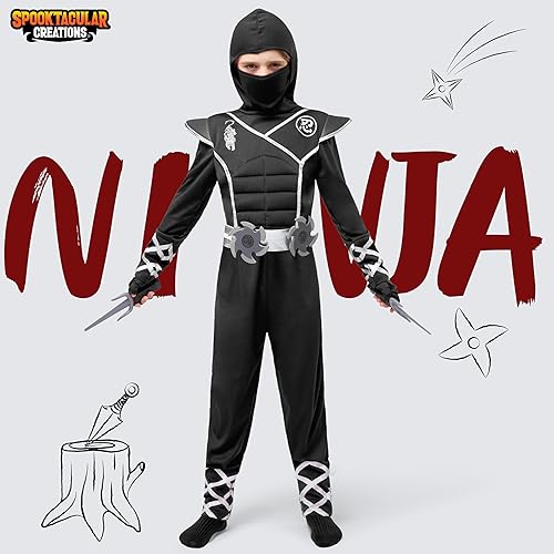 Miniatura 10 de Spooktacular Creations Disfraz de ninja de lujo para niños, disfraz de ninja de Halloween
