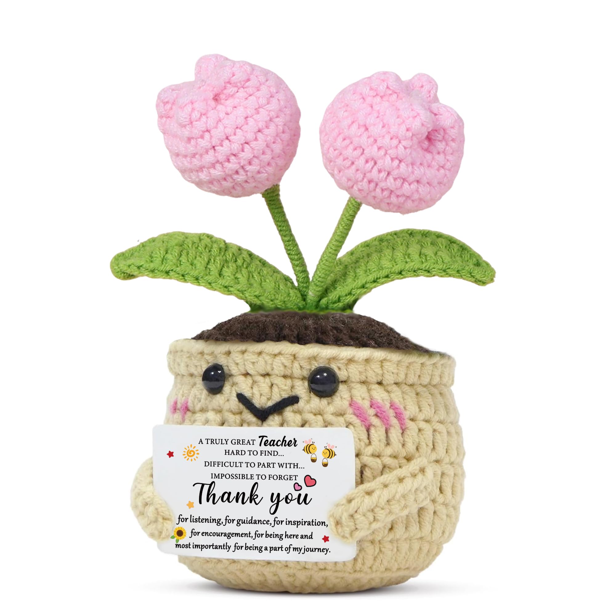QMVMV Handmade Crochet Tulip Teacher Gift, A Truly Great Teacher Thank You Present, Sentimental Desk Ornament, Appreciation Keepsake for End of Term & Retirement