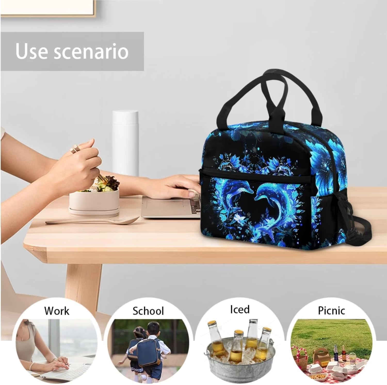 Tuoxiukan Floral Dolphin Kids Backpack For Girls 4-6 With Lunch Box and Pencil Case 3 Pcs Heart Print Elementary School Backpack For Boys Lightweight Travel Back Pack Childre's Rucksack Set