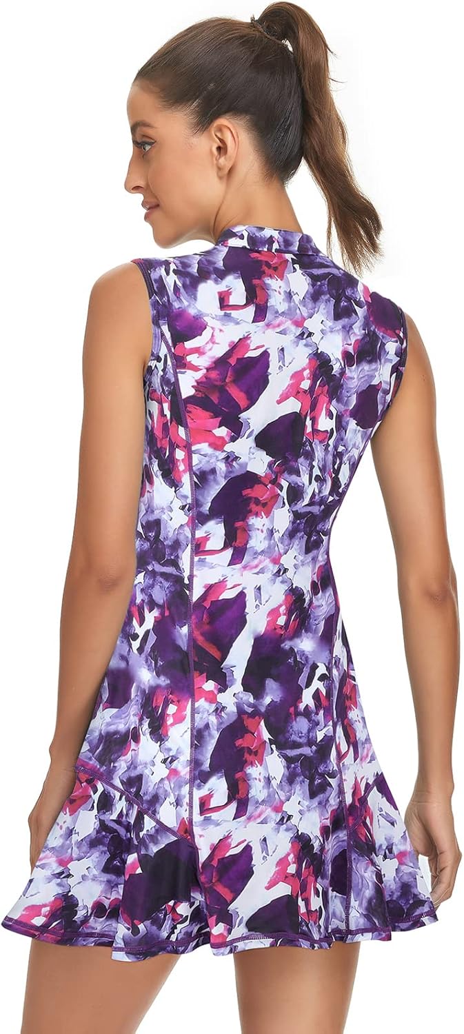 Tanst Sky Women's Golf Dress with Shorts Zip Up Quick Dry Sleeveless Pockets Tennis Workout Dresses - Image 2