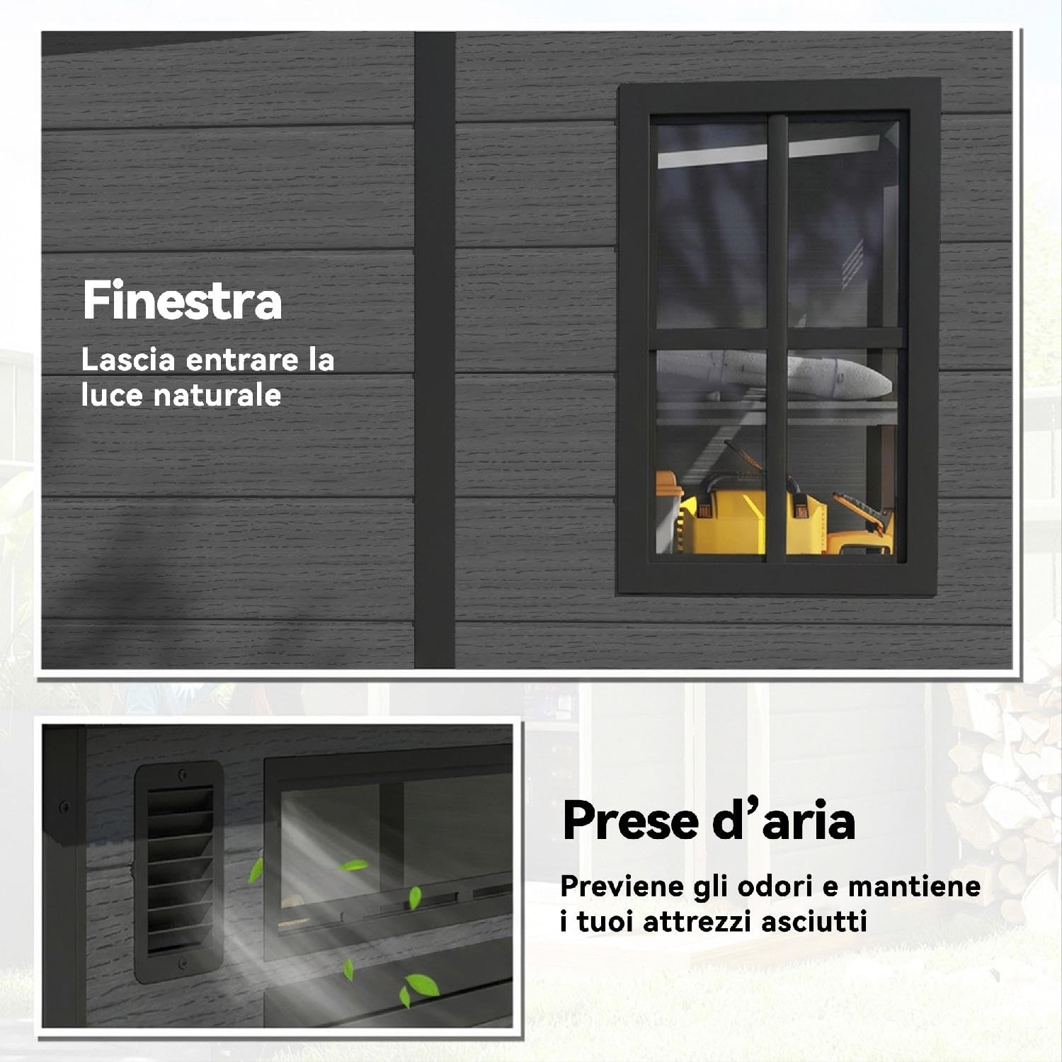 Casetta da Giardino con 2 Ante, in Pp e Alluminio, 182x182x196 cm, Grigio Scuro
