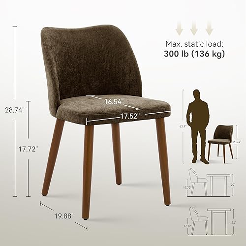 Miniatura 2 de Juego de 2 sillas de comedor, cómodas sillas de comedor, sillas de cocina modernas con cojines gruesos, pies niveladores y soporte de ala lateral,