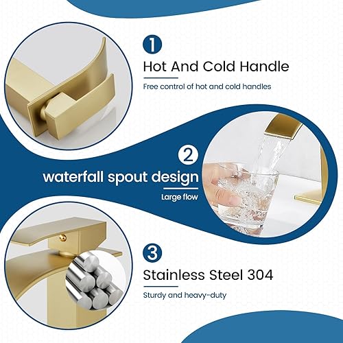 Miniatura 4 de Airuida Grifo de Lavabo de Baño con Caño de Cascada de Oro Cepillado de Una Sola Manija, Un Solo Orificio, Grifo Mezclador de Lavabo para RV,
