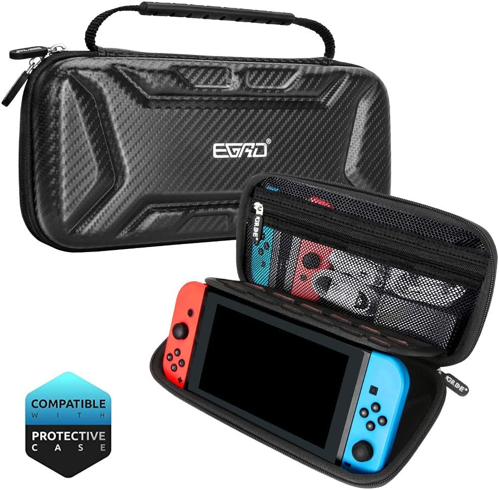 EGRD Carry Case for Nintendo Switch - Portable All Protective Hard Shell Switch Carrying Case - Travel Case with Holder Design& 15 Games for Nintendo Switch Console& Accessories - Black