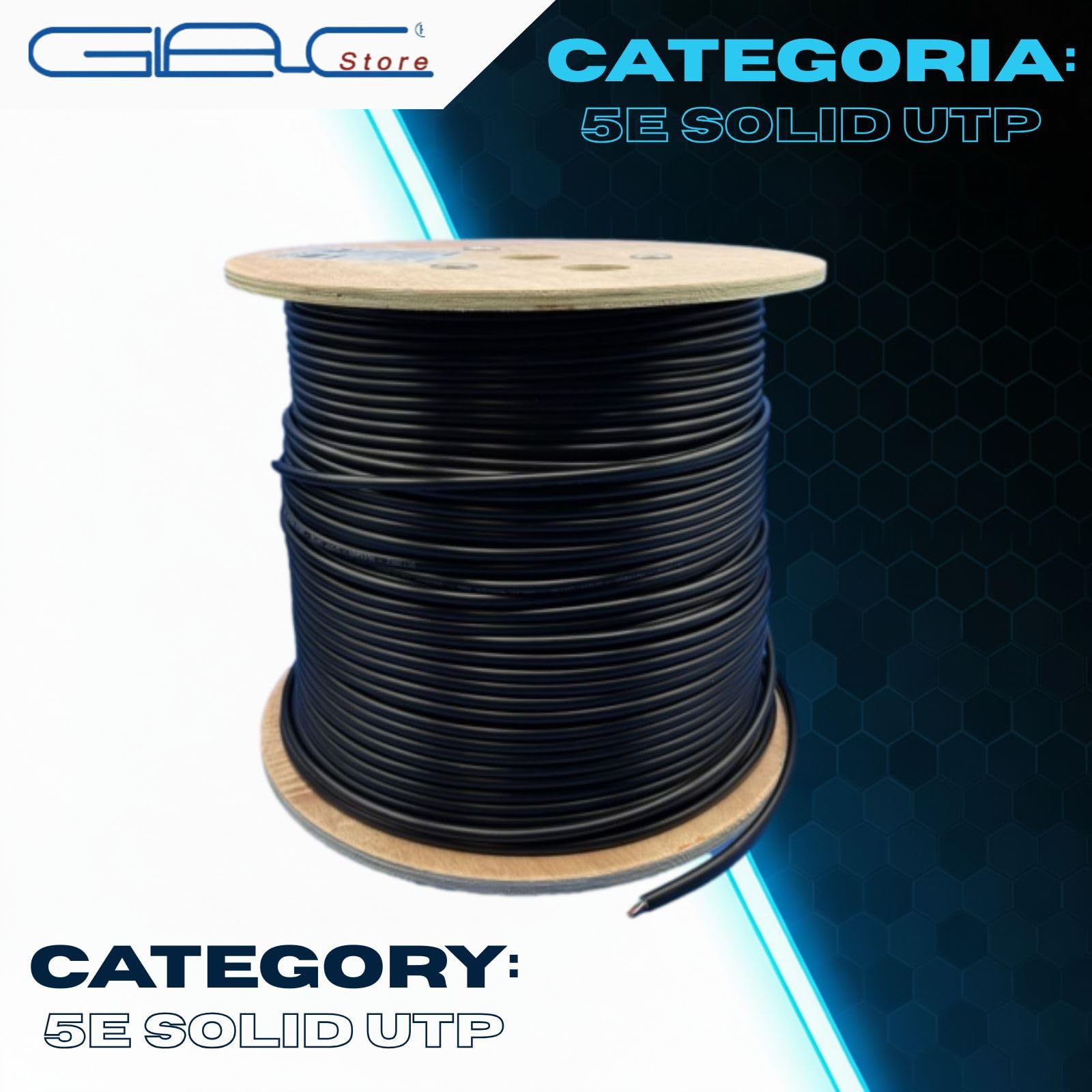 Cable LAN UTP Cat 5e de exterior, 8 conductores 24AWG, 1000 Mbps, 4 pares cableados, doble aislamiento PE/LSZH, negro, 100 m o 305 m (305 m)
