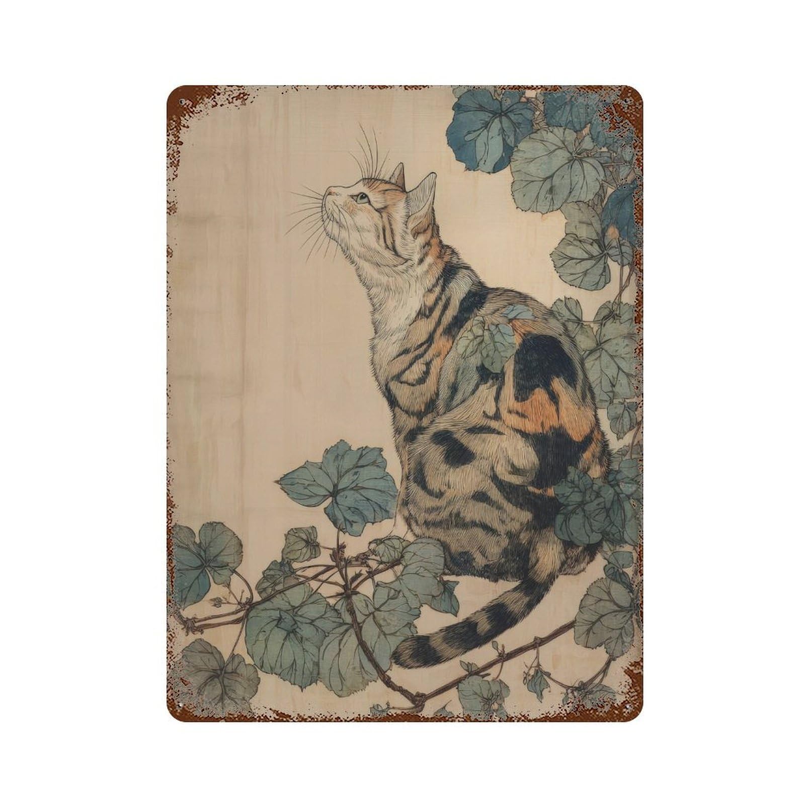 xiaoxiaoshen Japanese Cat Japan Oriental Traditional Woodblock Style. Zen Nature Home Decor Wall Decor Art Metal Tin Poster Modern Home Decor Art Home Bar Shop Decorations Vintage Sign 40x30cm