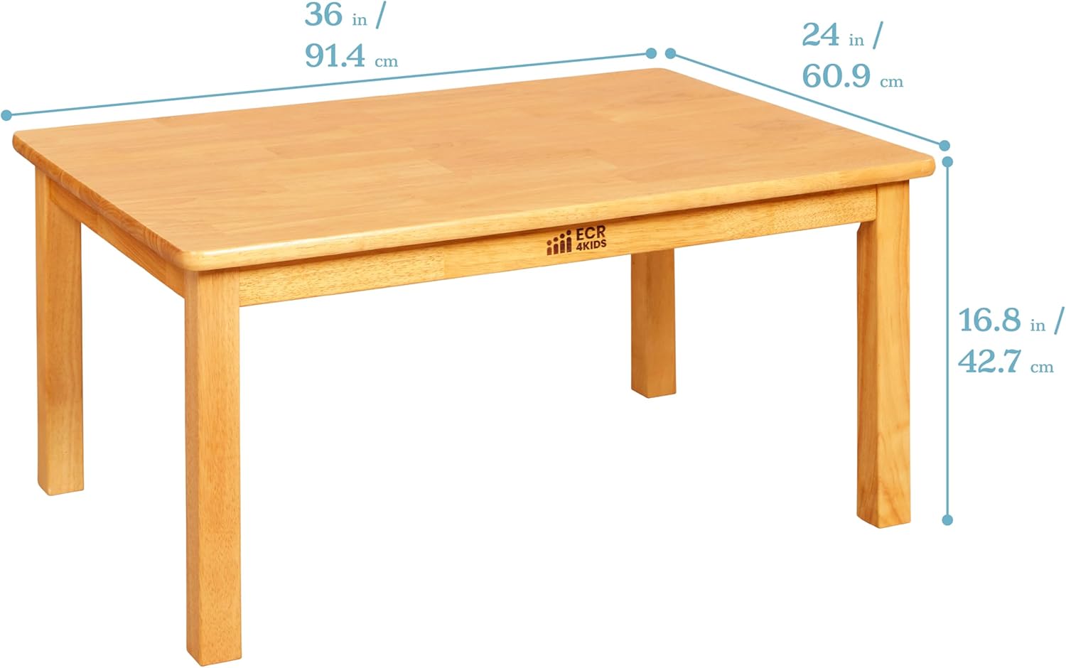 ECR4Kids 24in x 36in Rectangular Hardwood Table with 16in Legs and Two 8in Chairs, Kids Furniture, Honey, 3-Piece