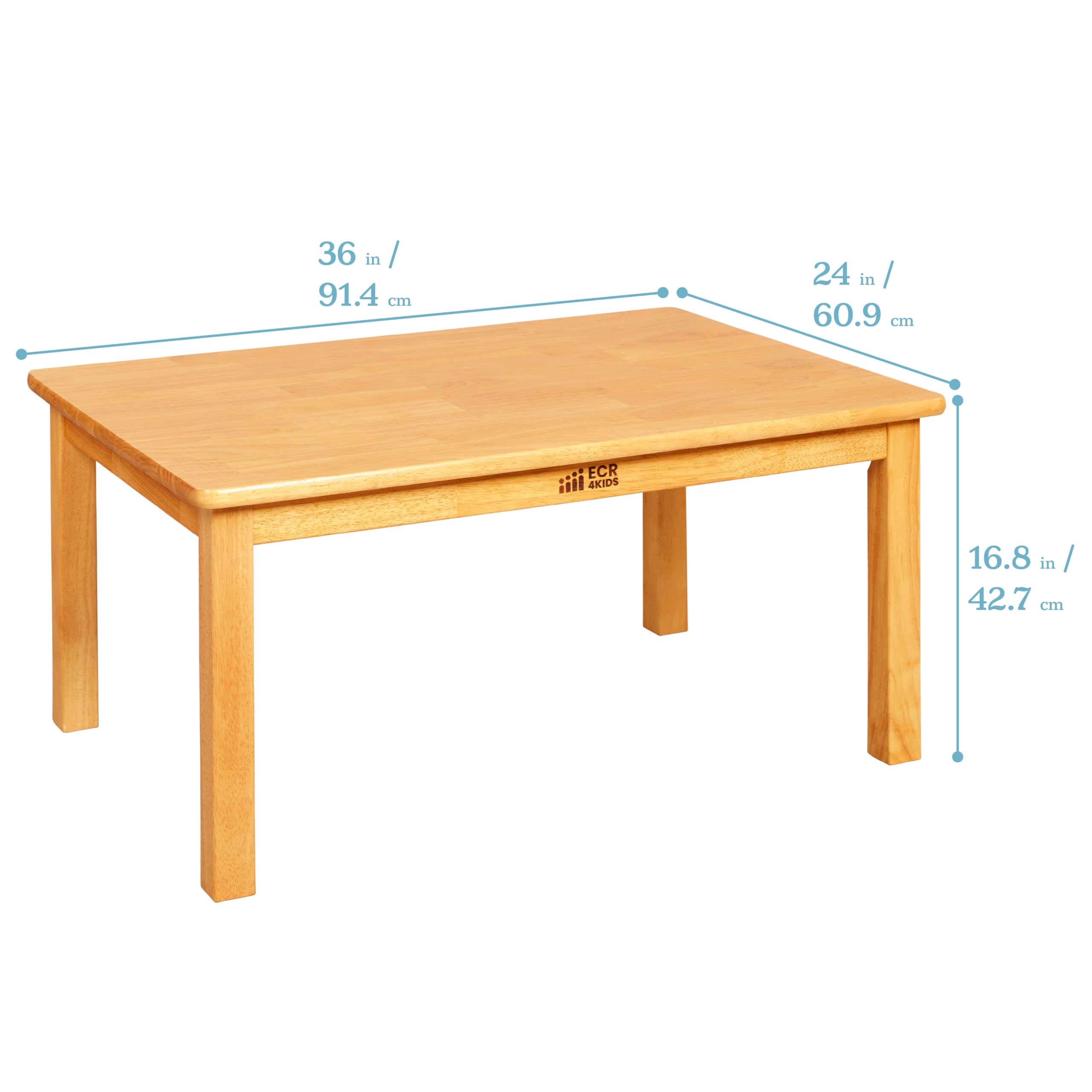 ECR4Kids 24in x 36in Rectangular Hardwood Table with 16in Legs and Two 8in Chairs, Kids Furniture, Honey