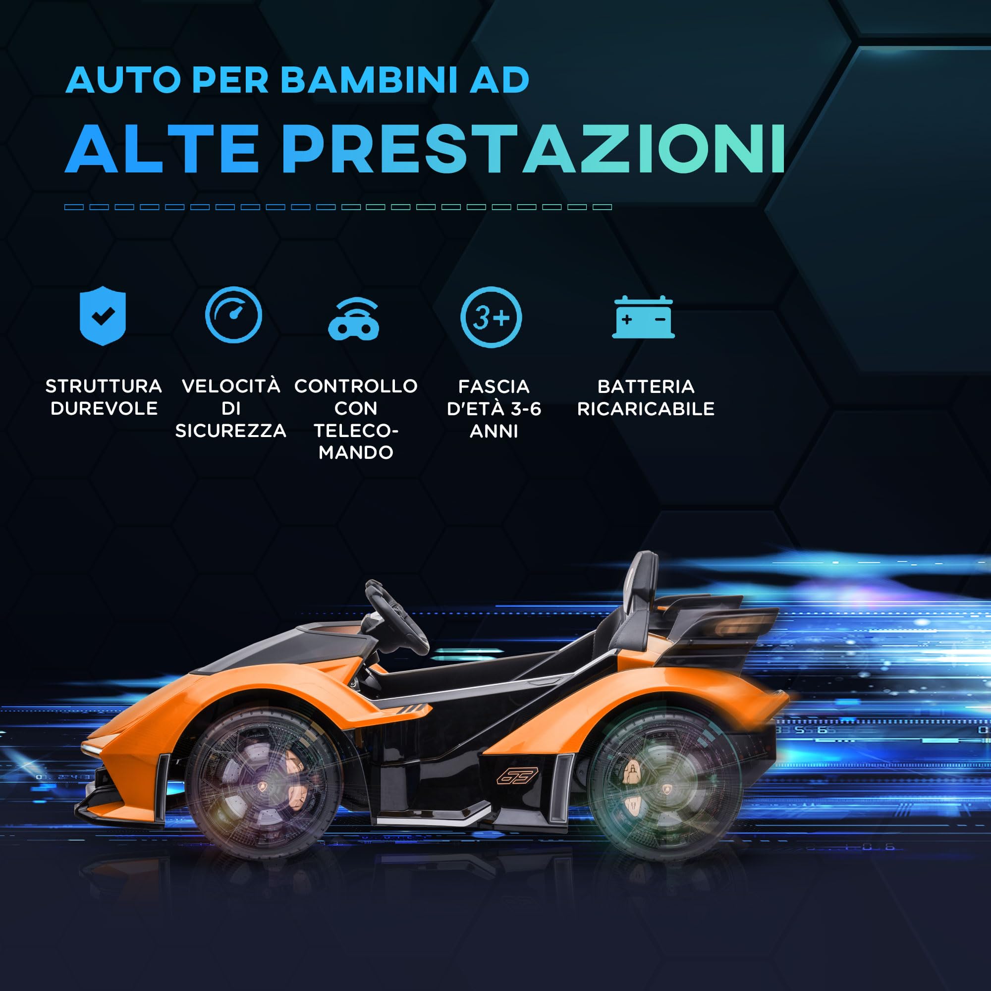 HOMCOM Macchina Elettrica per Bambini 12V con Telecomando Arancione