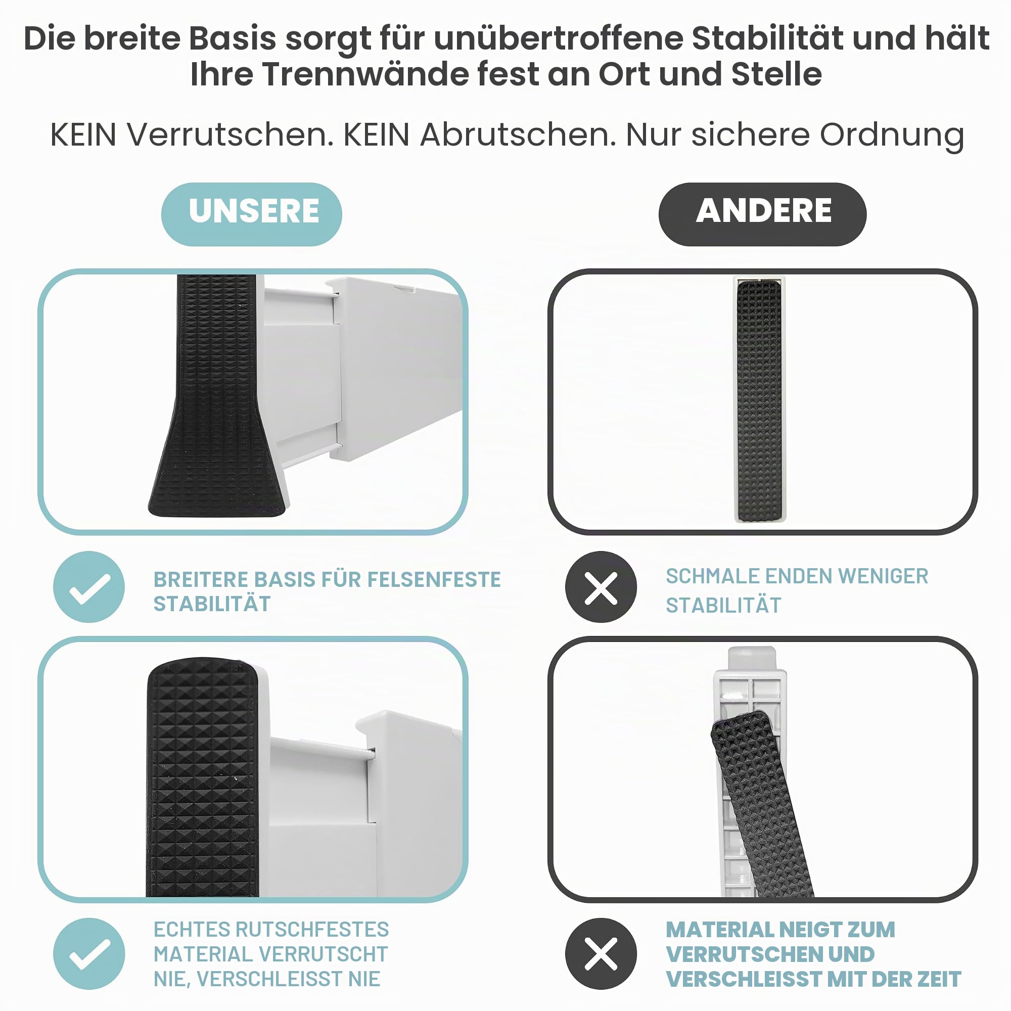 RAPTUROUS Verstellbare Schubladenteiler, 20,3 cm hoch, erweiterbar 33,9–55,9 cm, 4 Stück, rutschfest, für tiefe Schubladen in Küche, Schlafzimmer und Schrank (weiß)
