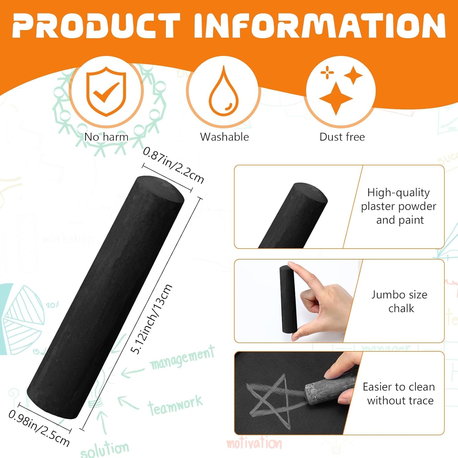 10 Pcs Sidewalk Chalks for Kids Non Toxic Jumbo Chalk for Party Gift Outdoor Art Classroom Play Painting (Black and White)