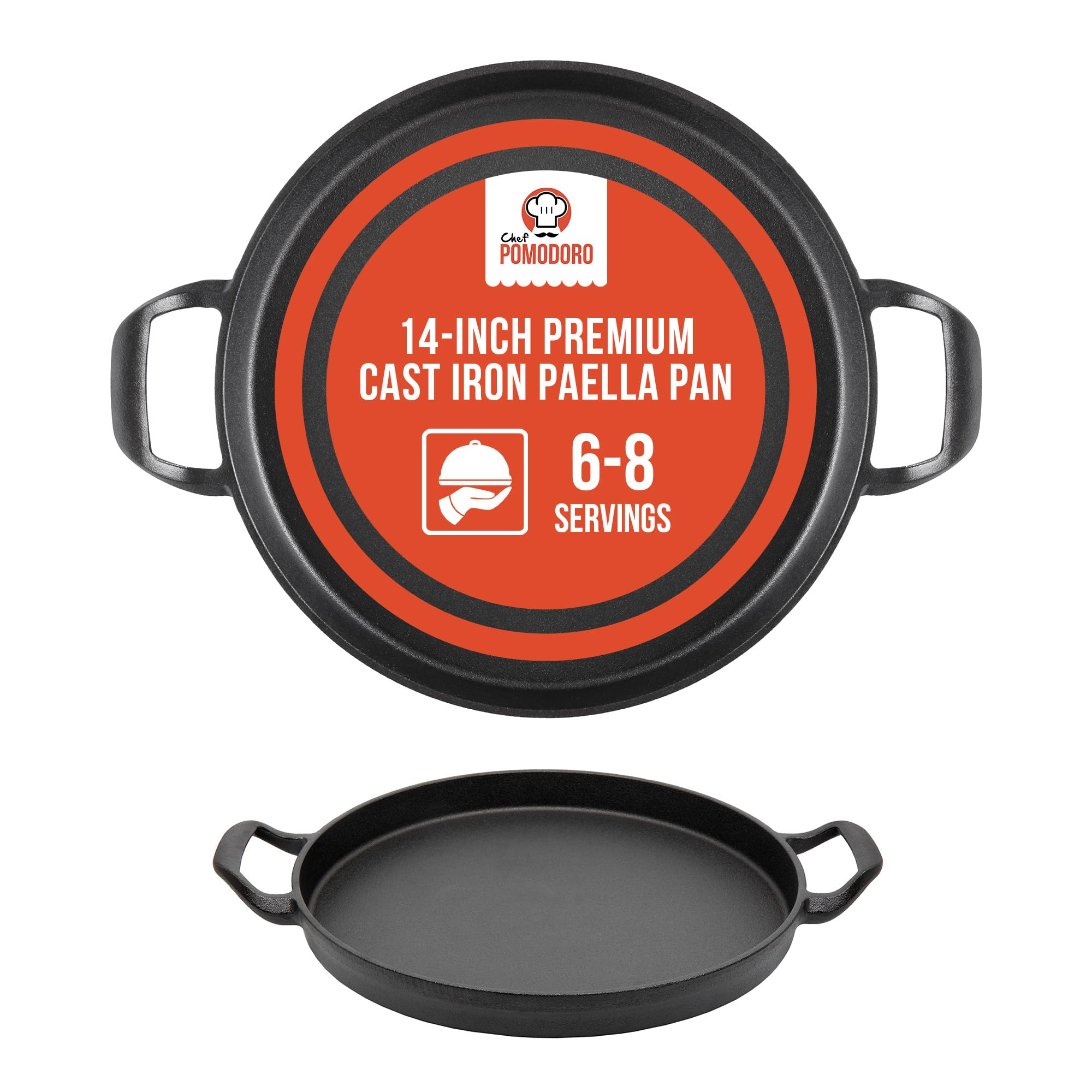 Chef Pomodoro Cast Iron Paella Pan, 14 Inch