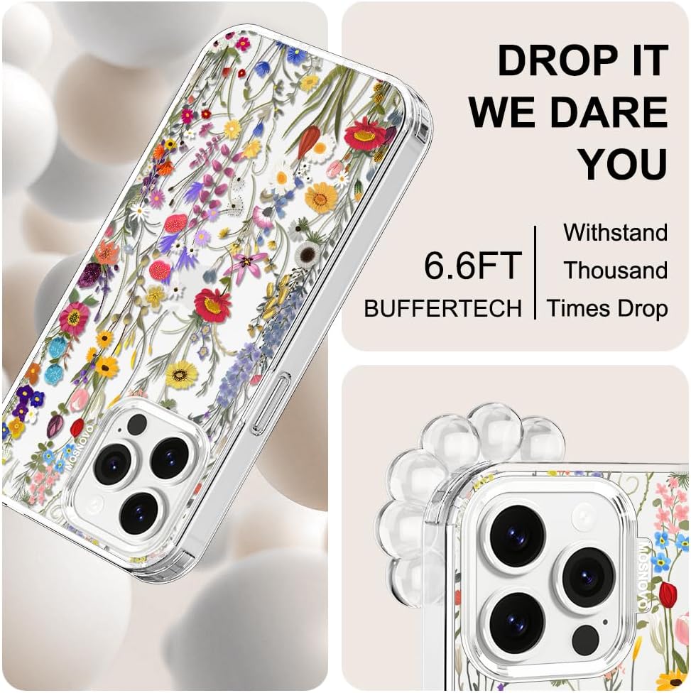 MOSNOVO Case for iPhone 13 Pro Max, [Buffertech 6.6ft Military-Grade Drop Protection] [Anti Peel Off Tech] Clear TPU Bumper Phone Case Cover Design - Wildflower Meadow - Image 5