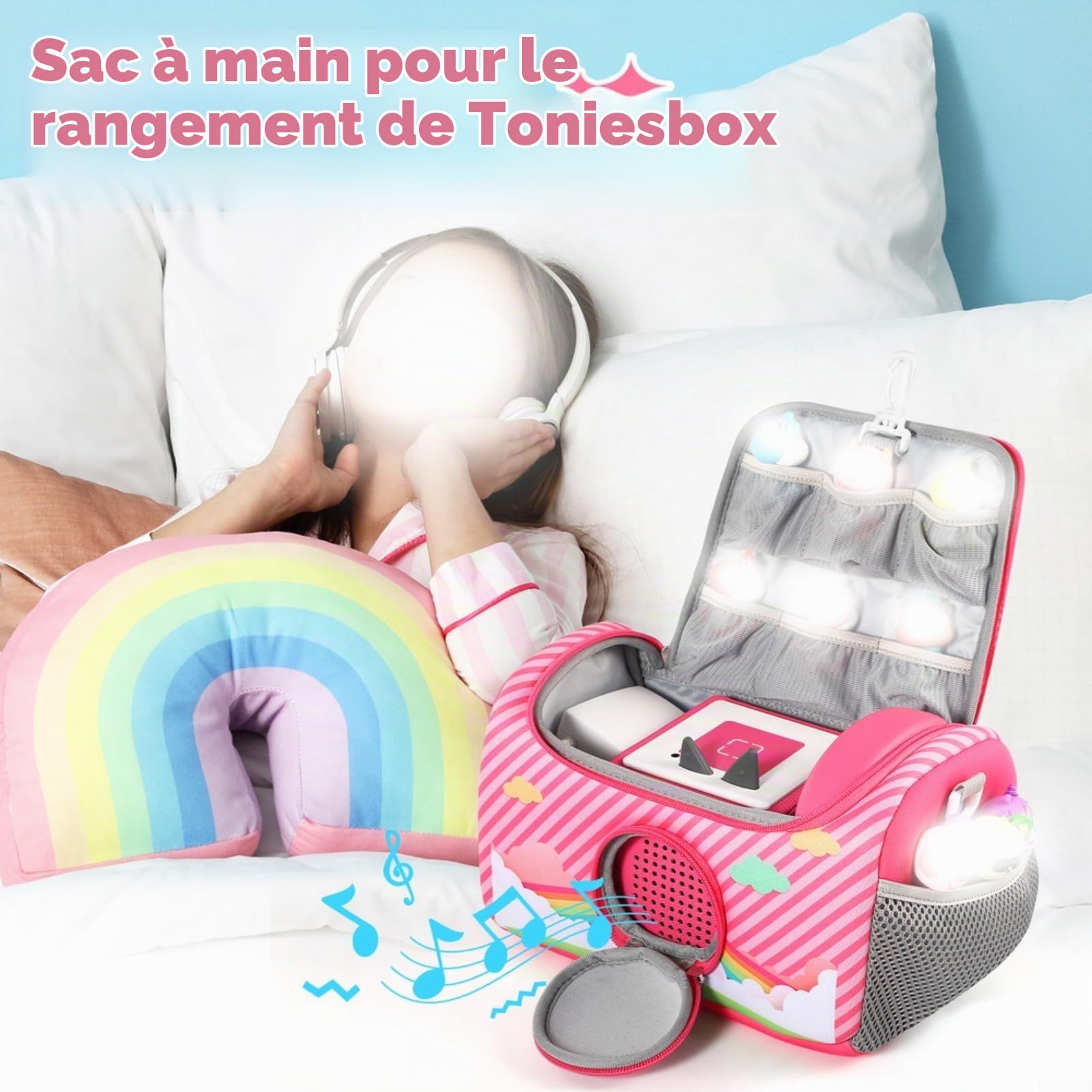 Étui de transport pour kit de démarrage Toniebox, pour lecteur audio Toniebox 2, sac de transport et de rangement, quatre couleurs disponibles : rouge, rose, violet, gris (rose)