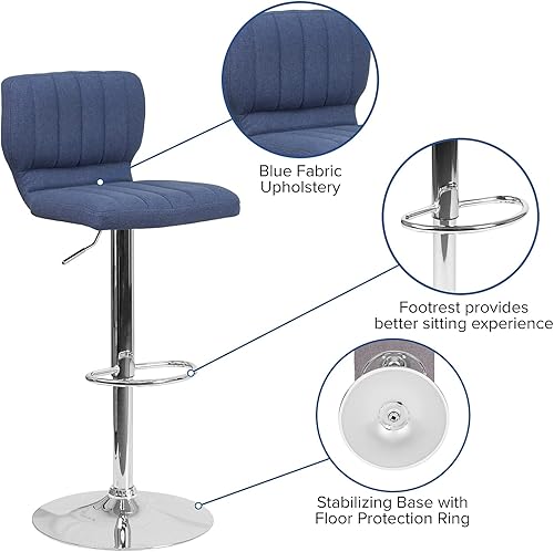 Vista 72 de Flash Furniture Taburete de bar de altura ajustable de vinilo marrón contemporáneo con respaldo vertical y base cromada