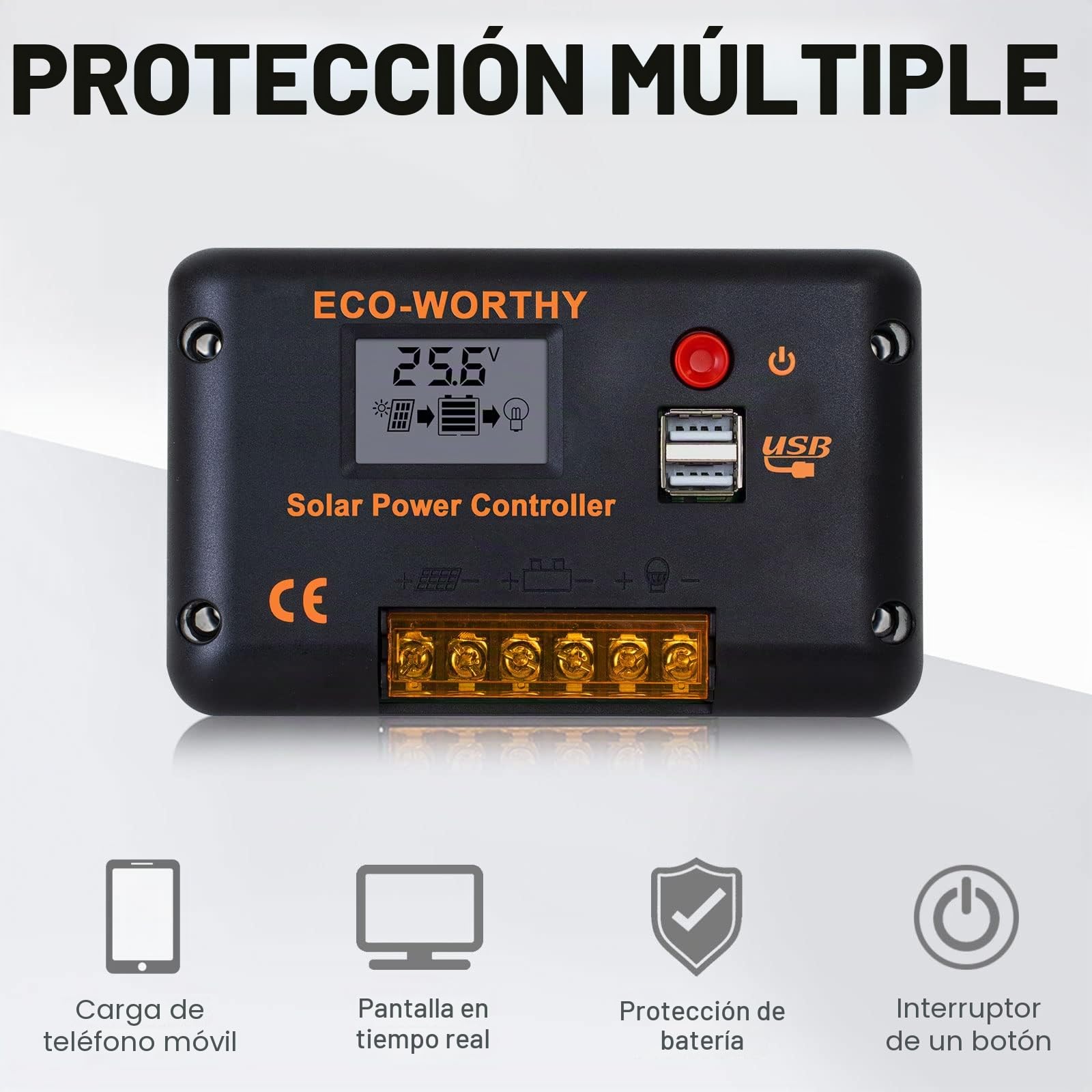 ECO-WORTHY Kit Placa Solar 0,5 KWh/día: Panel Monocristalino 120W, 50AH Lifepo4 Batería 12v Litio, Inversor 600W, Controlador de Carga 30A para Barcos, Caravanas