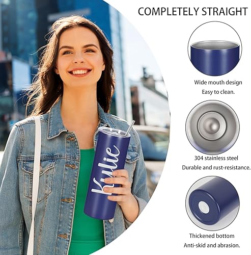 Miniatura 9 de Wzaytia Paquete de 4 vasos rectos y delgados de 20 onzas, en caja de regalo individual, de acero inoxidable, a granel, vasos delgados de viaje de 20