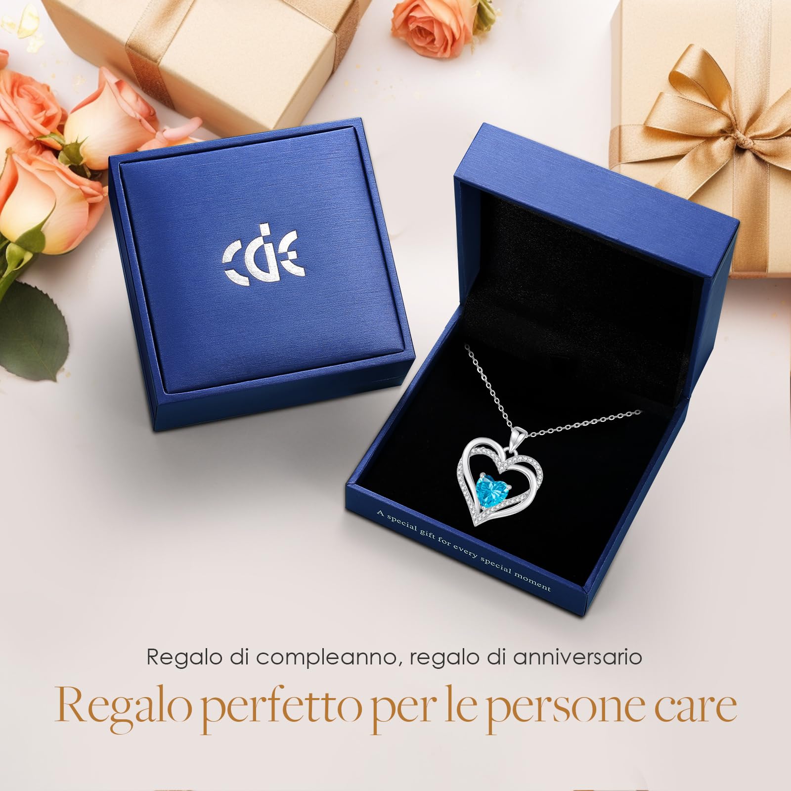 CDE Collana Donna Cuore Pietra di Nascita Argento Regalo per Lei | Gioielli Donna Idee Compleanno Natale Anniversario San Valentino Regali per Amore Moglie Amica Ragazza Fidanzata Mamma