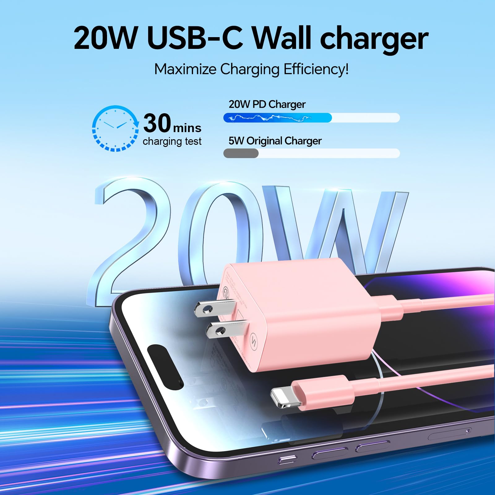 Riofxqin USB C Charger Compatible with i Phone Charger 2Pack 20W Type C Wall Phone Charger with 6/10FT Fast Charging Cable Compatible with i Phone 14/13/12/11 Pro/Pad/Pro Max/Plus/XS/XR/X/SE/8 Pink