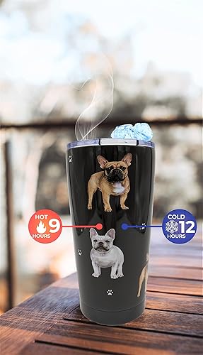 Miniatura 6 de PETBELLA French Bulldog - Vaso aislado con tapa, de acero inoxidable de 16 onzas, con aislamiento al vacío, doble pared, termo de viaje, diseño de