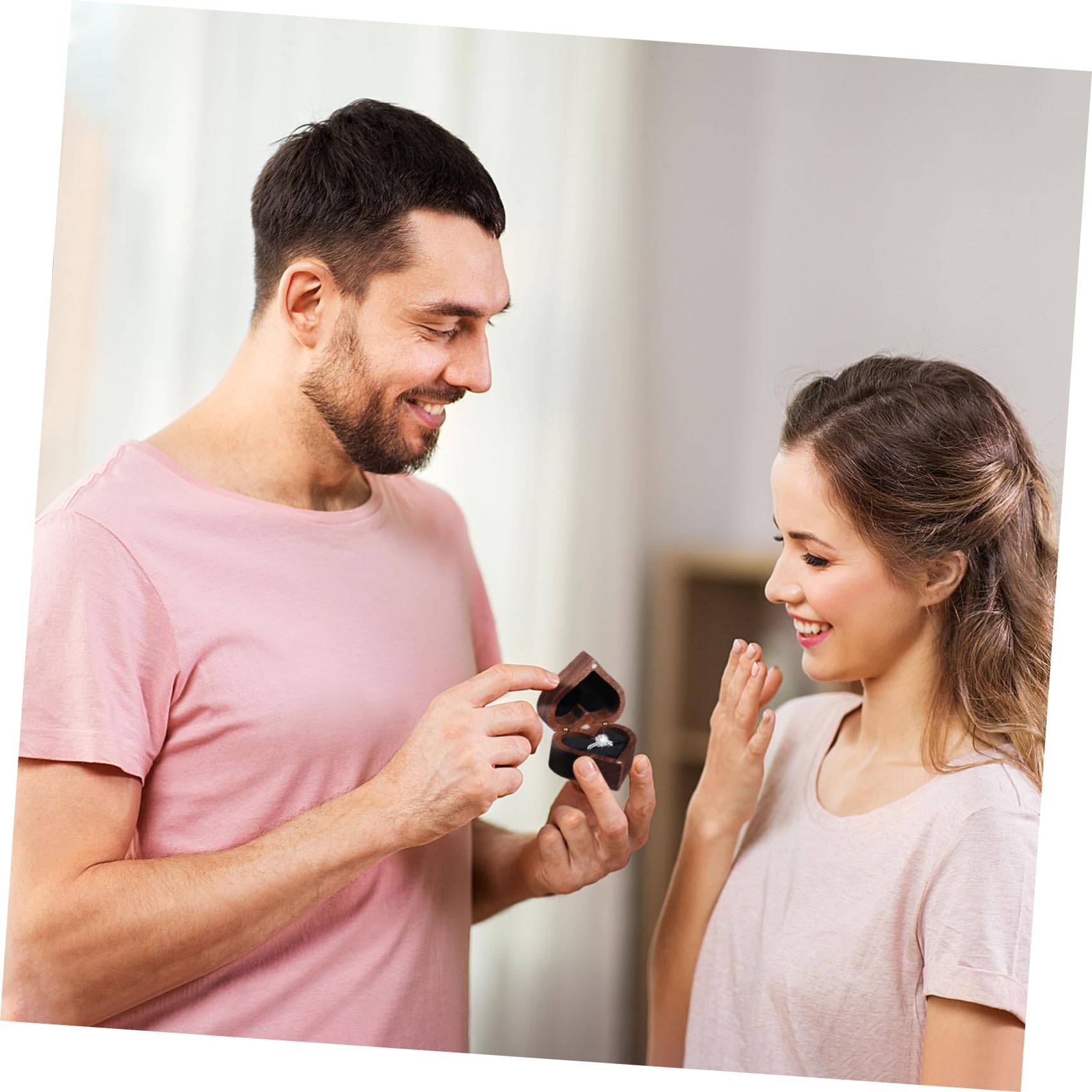 BESPORTBLE Boîte De 4 Pièces porte-alliances en forme de Mariage heureux à bijoux cœurs couple cas de bague de mariée étui à bague matériel en bois