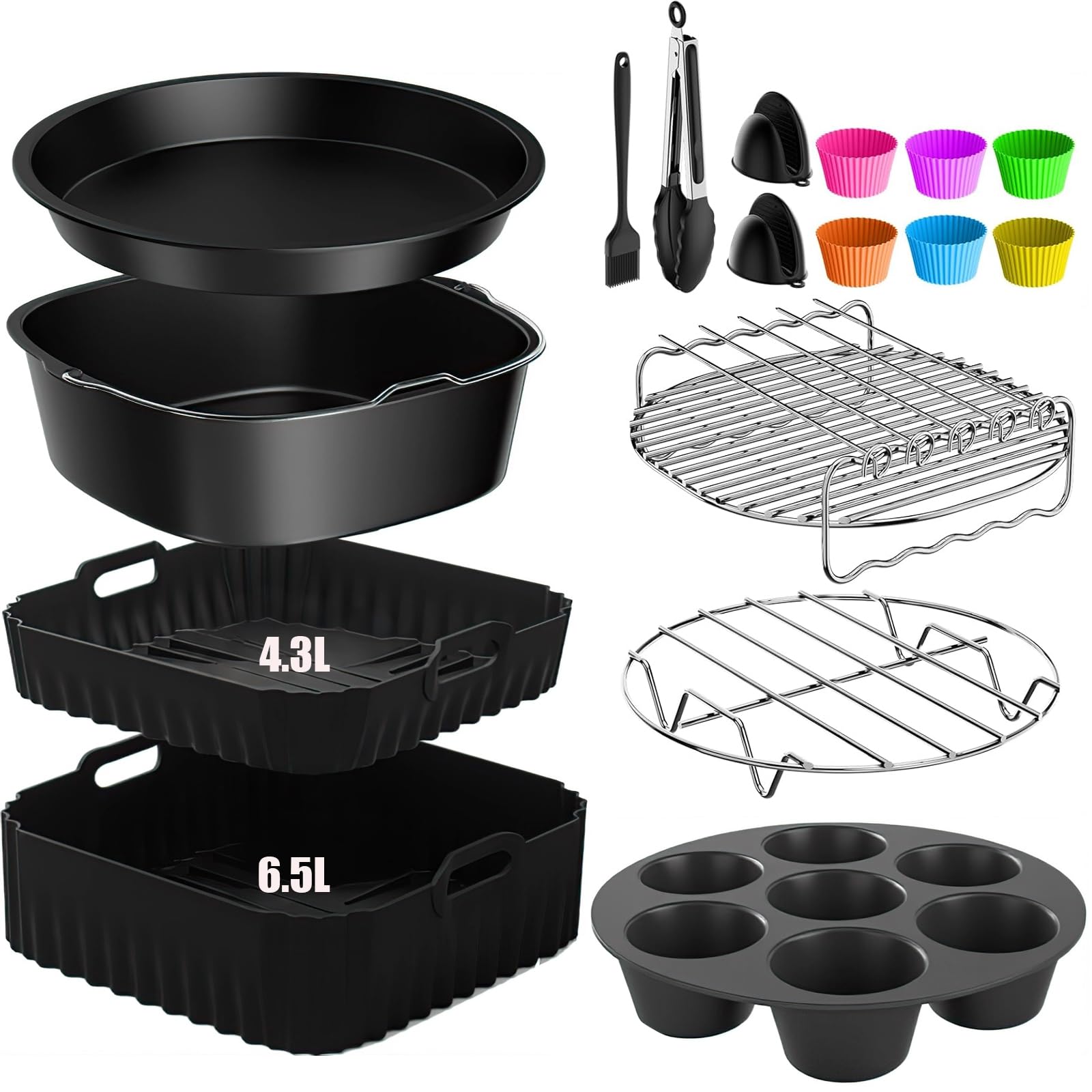 Accesorios para Cosori Turbo Tower/Pro/Smart Freidora de Aire Caliente, 16 Piezas de Accesorios para Freidora de Aire Caliente 6,5 l/4,3 l, Accesorio de Silicona para Freidora de Doble Pila