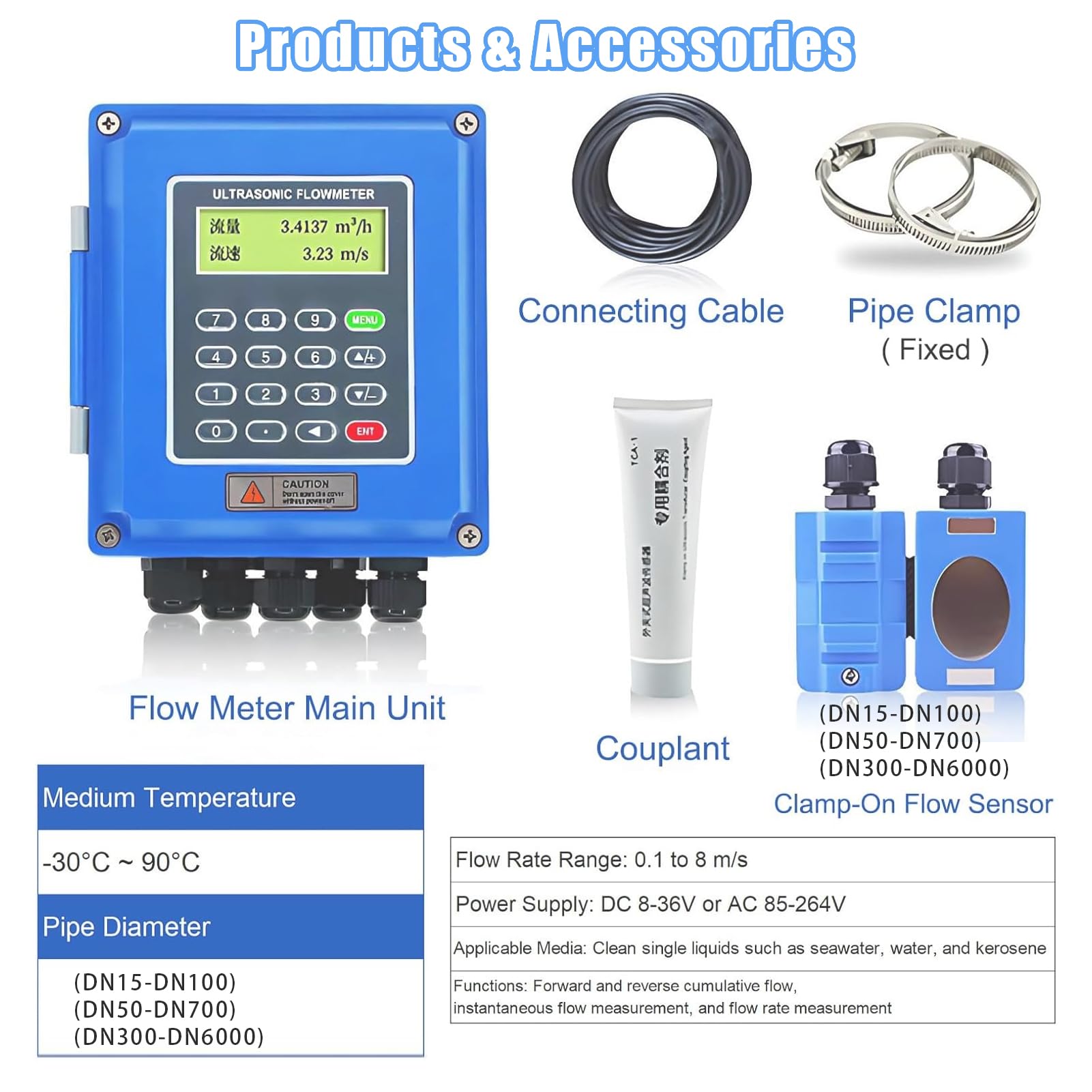 CaudalíMetro PortáTil De Abrazadera, CaudalíMetro UltrasóNico Digital, CaudalíMetro UltrasóNico Digital De Montaje En Pared, con TM-1, TS-2 Y TL-1 para Agua, Agua De Mar, Aguas Residuales