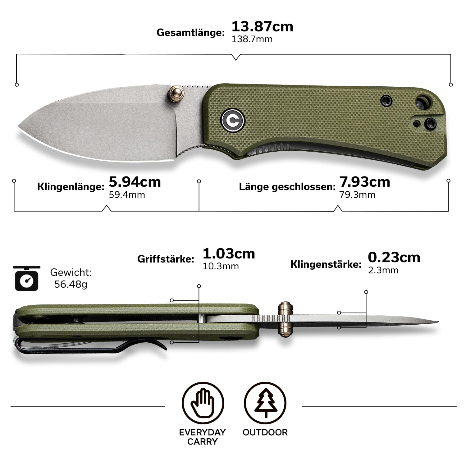 CIVIVI Baby Banter Folding Pocket Knife with 5.94CM Nitro-V Blade & Green G-10 Handle, Outdoor Knife with Clip (C19068S-5)