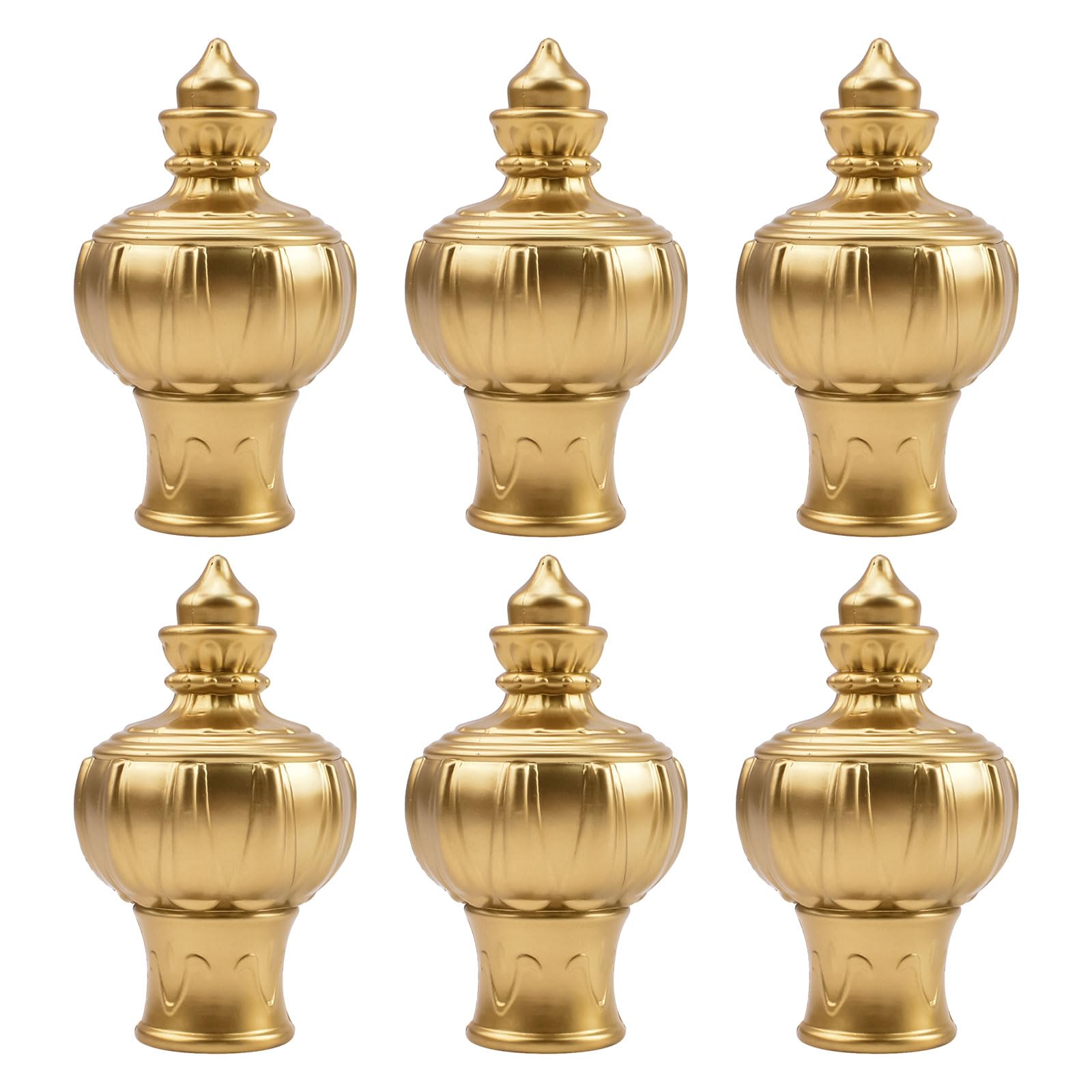 Curtain Finials, 6Pcs Gold Plastic Drapery Rail Pole Head Cap Decorative Window Curtain Rail End Curtain Rod Pole Finials Ends, Fits Dia. 28mm/1.1in Curtain Rods (Pagoda Shape)