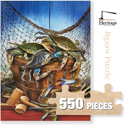 Miniatura 4 de Rompecabezas Heritage Crab Catch - Rompecabezas de 550 piezas para adultos por Larry Jones - Tamaño 18 x 24 pulgadas - Crabbing Adventure Seaside