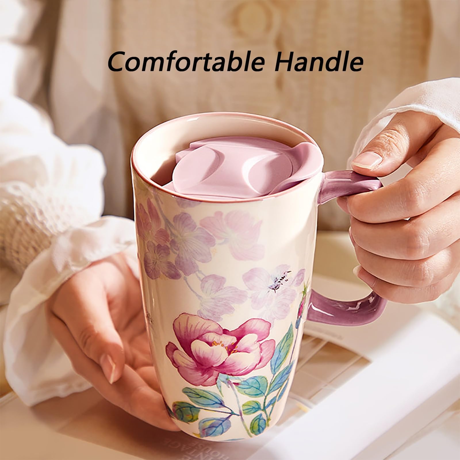 600ml / 20oz, Kaffeetasse mit Deckel, Partybecher, Stilvoll und Elegant, mit Hitzebeständigem Griff, Ideal für Zuhause, Büro und Den Alltag(White)