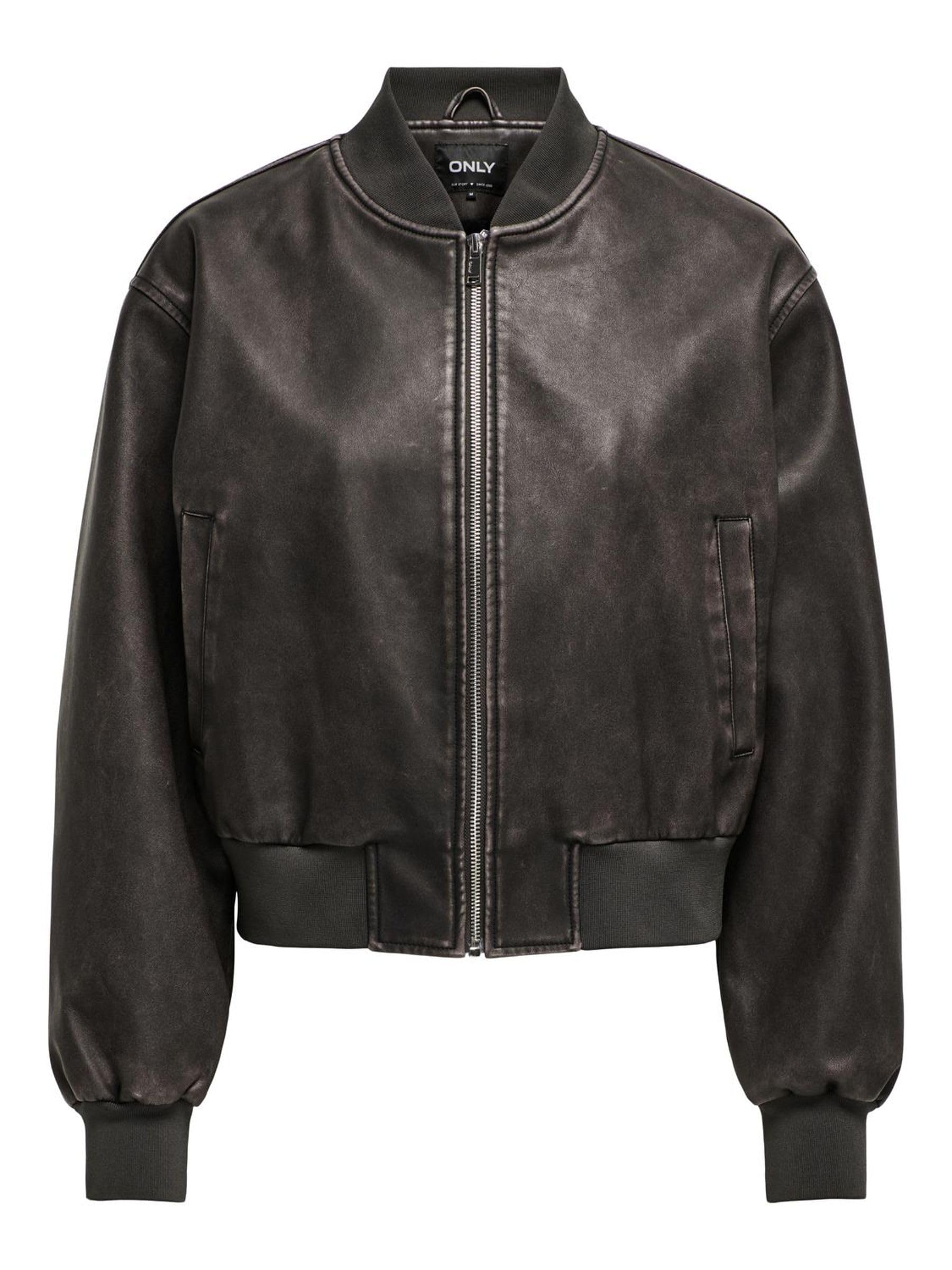 ONLY ONLJANE Women's Faux Leather Washed Bomber OTW Bomber Jacket, Chocolate Brown, S, chocolate brown, S